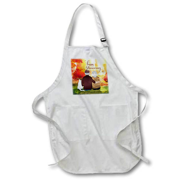 Apron - Gray Haired Senior Citizen Couple in Autumn with Dog Anniversary Wedding Collection