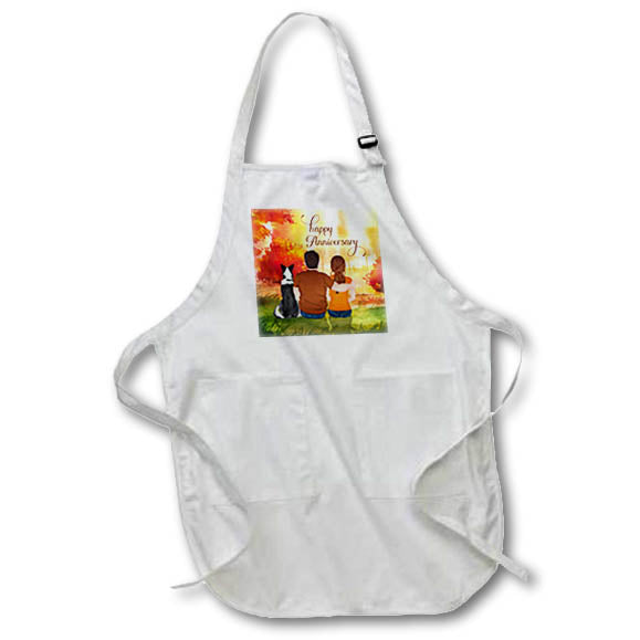 Apron - Young Romantic Couple with Border Collie Fall Wedding Anniversary Wedding Collection