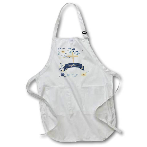 Apron - Baby Boy Baptism in Navy Blue with Cream Botanical and Cross Baby Designs