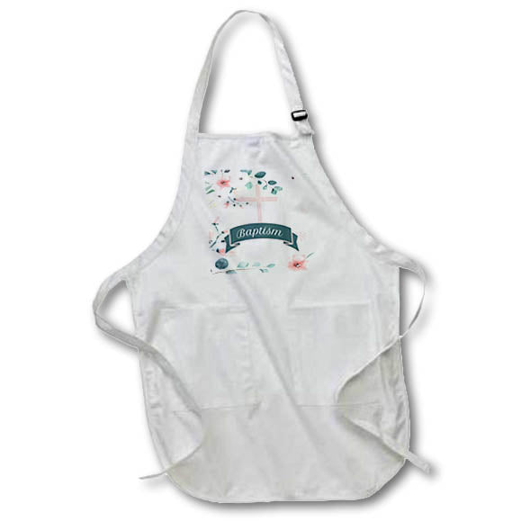Apron - Baby Girl Baptism in Peach Pink and Green Christian Cross Floral Baby Designs