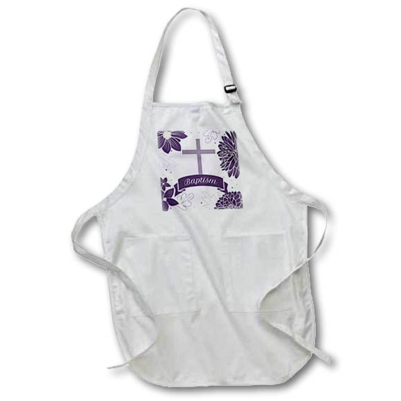 Apron - Big Bold Plum Purple Flowers with Christian Cross Baby Girl Baptism Baby Designs