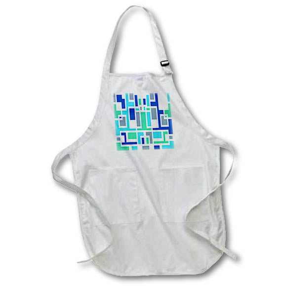 Apron - White Outline Geometric Art Deco Style Blue Green Tones Digital Art - Art Deco Style Pattern