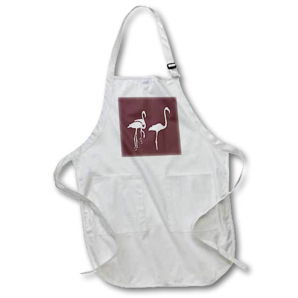 Apron - Minimalistic Three Flamingos White Silhouette On Red Vector Art - Flamingos
