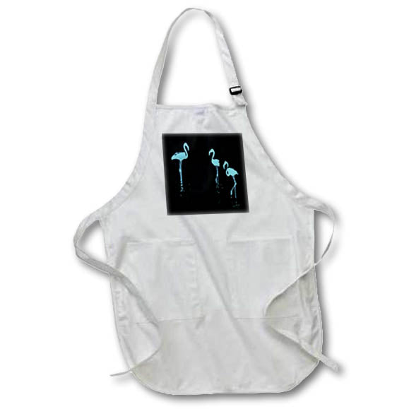 Apron - Minimalistic Three Flamingos Silhouette In Aqua On Black Acrylic Art - Flamingos