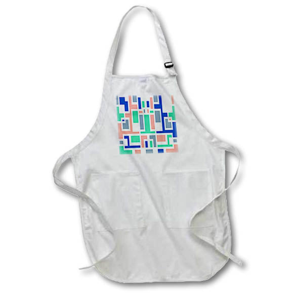 Apron - White Outline Geometric Art Deco Style Blue Pink Green Tones Digital Art - Art Deco Style Pattern