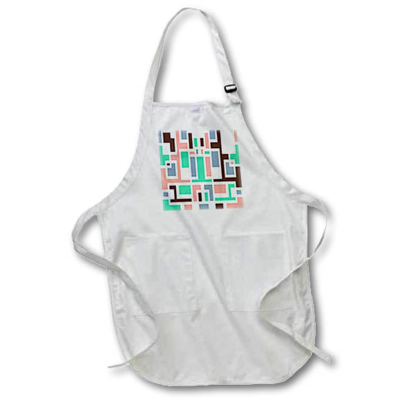 Apron - White Outline Geometric Art Deco Style Blue Pink Green Brown Tones Digital Art - Art Deco Style Pattern