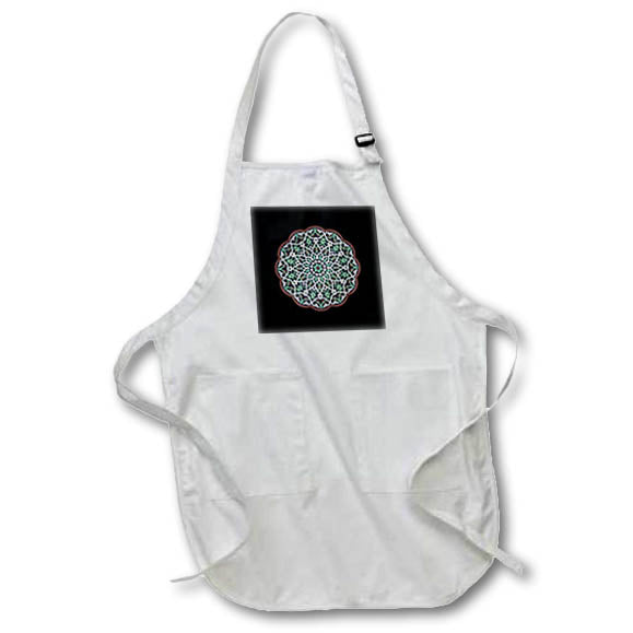 Apron - Brown Green And White Decorative Design on Black Background Vector Art - Arabesque Mandala Art