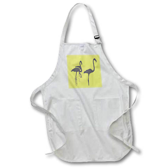 Apron - Minimalistic Three Flamingos Grey Silhouette On Yellow Vector Art - Flamingos