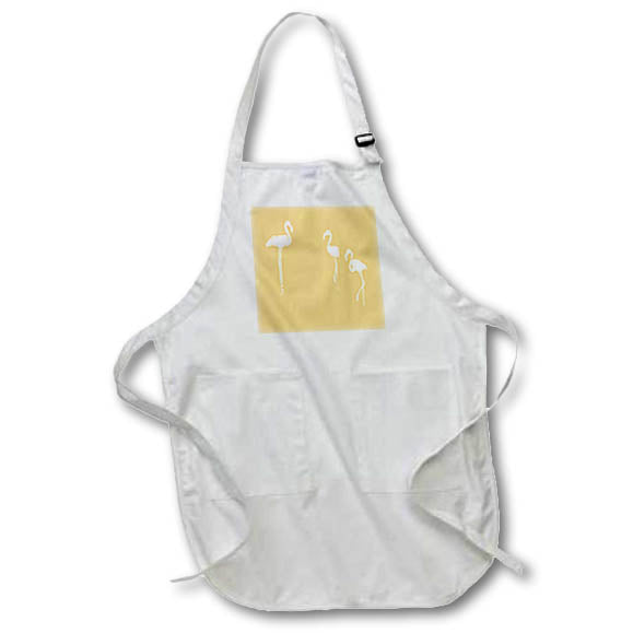 Apron - Minimalistic Three Flamingos White Silhouette On Orange Vector Art - Flamingos
