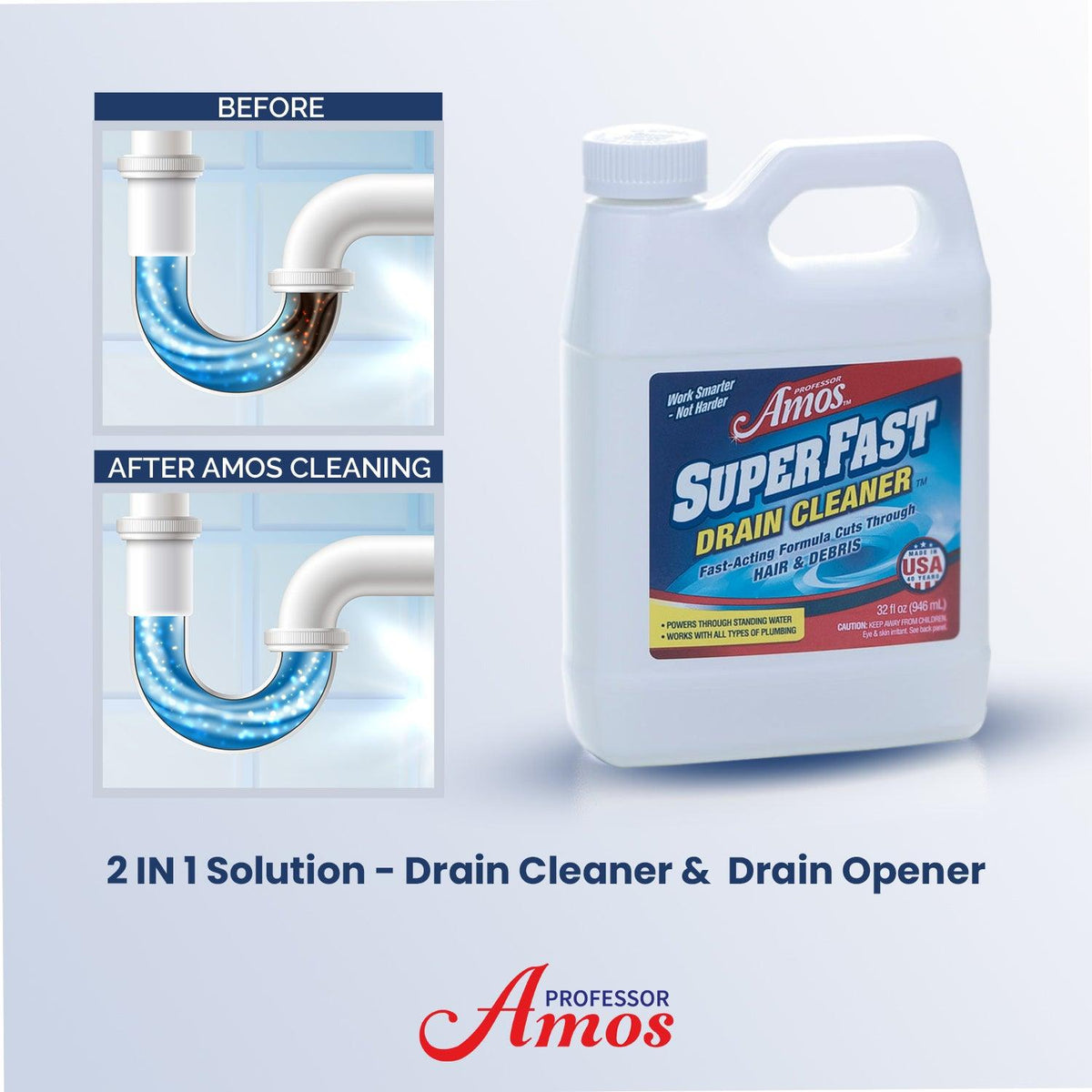 Professor Amos Superfast Drain Cleaner Clears Clogs in Minutes!