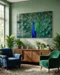 Peacock Fanned Tail Display Glass Wall Art