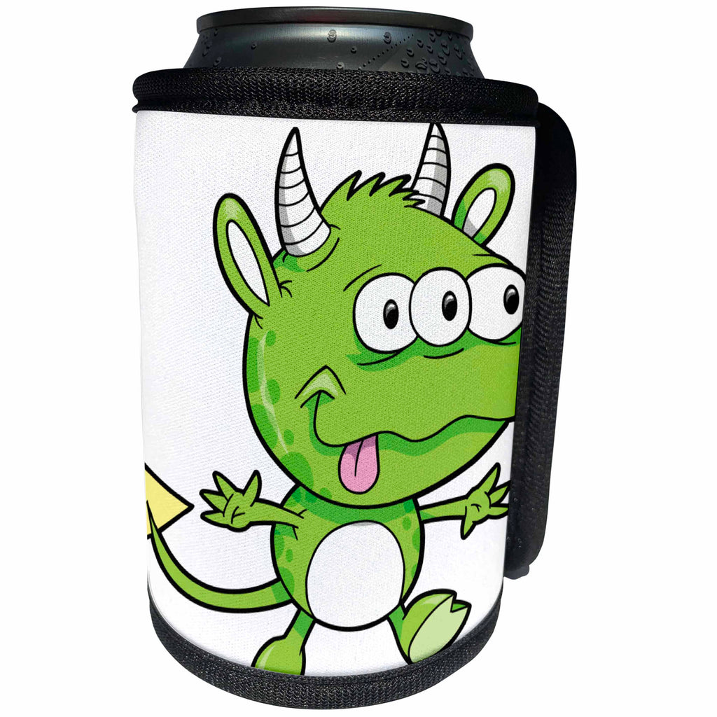3dRose Dooni Designs Monsters and Alien Designs - Adorable Little Green Monster Sticking Out Tongue - Can Cooler Bottle Wrap (cc_102275)