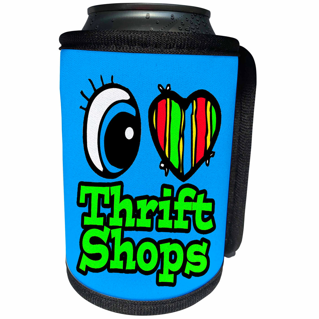 3dRose Dooni Designs Eye Heart I Love Designs - Bright Eye Heart I Love Thrift Shops - Can Cooler Bottle Wrap (cc_106634)
