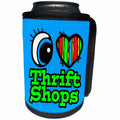 3dRose Dooni Designs Eye Heart I Love Designs - Bright Eye Heart I Love Thrift Shops - Can Cooler Bottle Wrap (cc_106634)