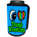 3dRose Dooni Designs Eye Heart I Love Designs - Bright Eye Heart I Love Thumb Wrestling - Can Cooler Bottle Wrap (cc_106637)