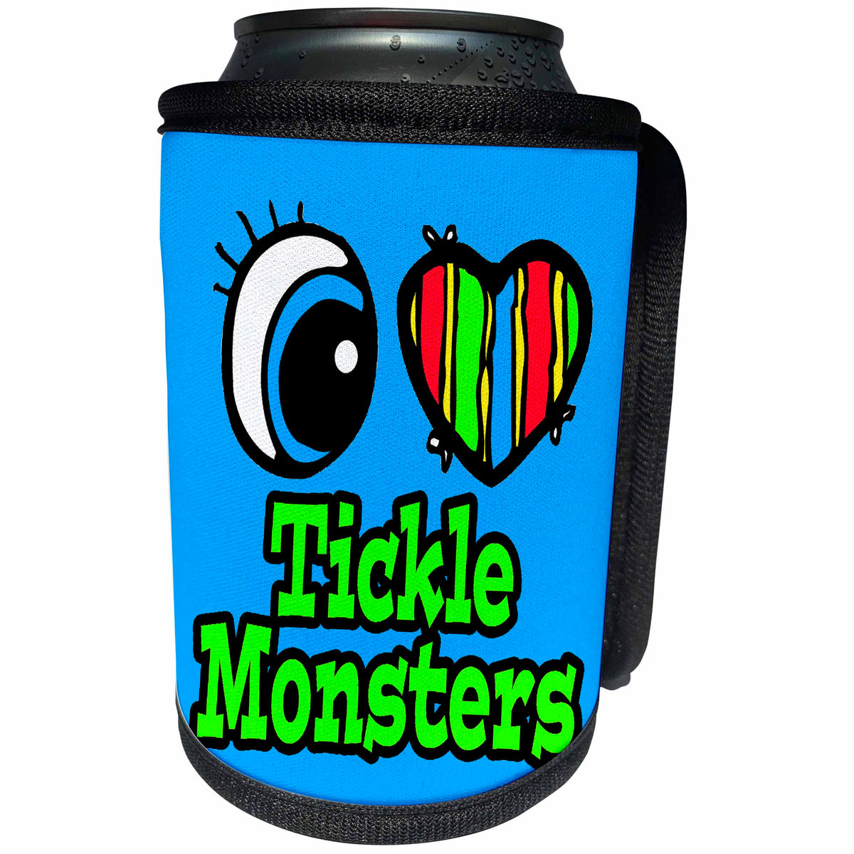 3dRose Dooni Designs Eye Heart I Love Designs - Bright Eye Heart I Love Tickle Monsters - Can Cooler Bottle Wrap (cc_106639)