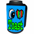 3dRose Dooni Designs Eye Heart I Love Designs - Bright Eye Heart I Love Toast - Can Cooler Bottle Wrap (cc_106644)