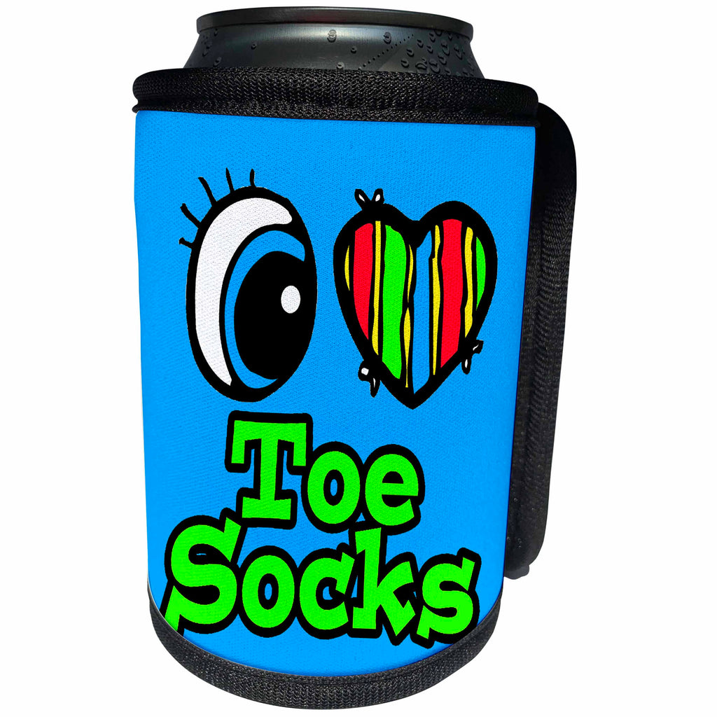 3dRose Dooni Designs Eye Heart I Love Designs - Bright Eye Heart I Love Toe Socks - Can Cooler Bottle Wrap (cc_106646)