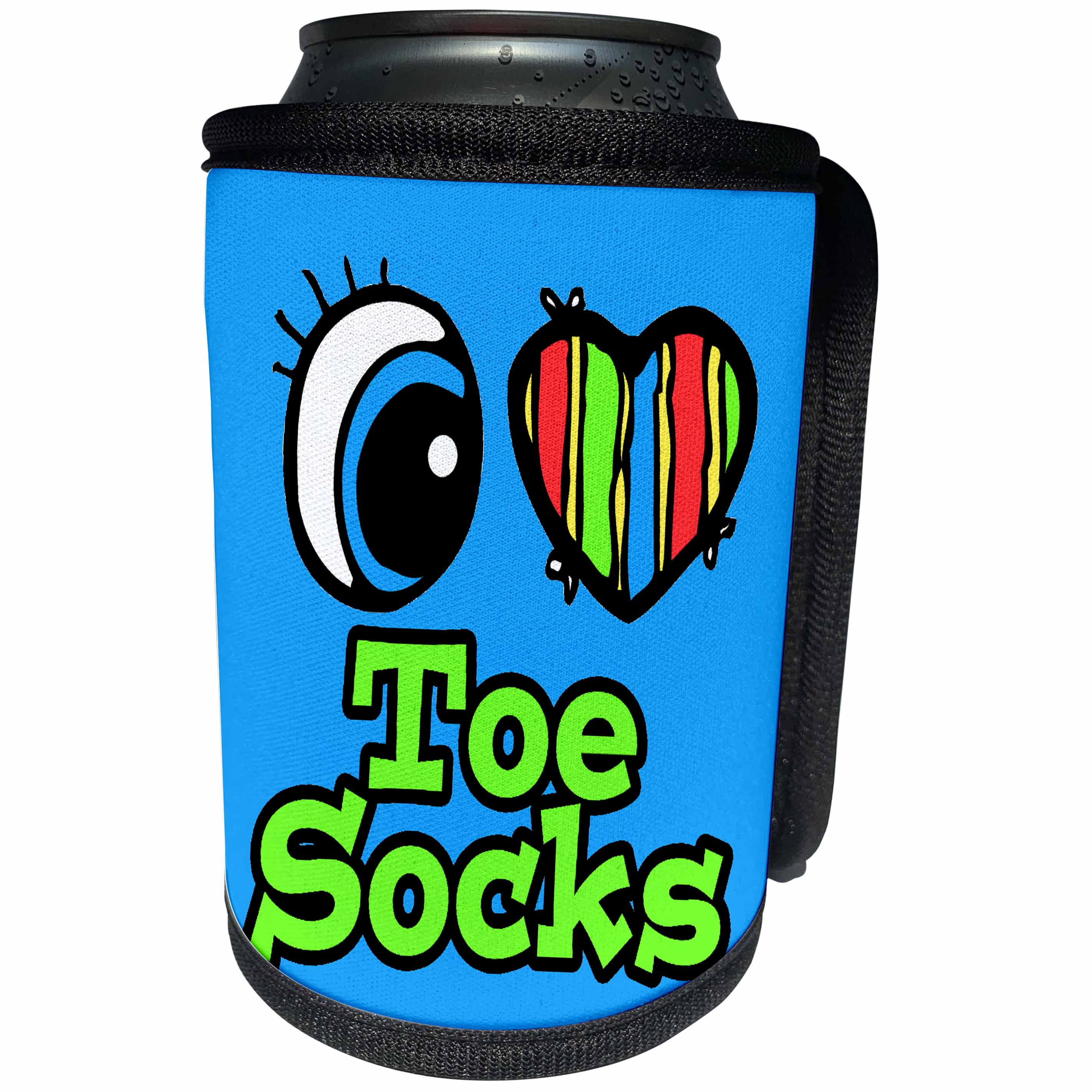 3dRose Dooni Designs Eye Heart I Love Designs - Bright Eye Heart I Love Toe Socks - Can Cooler Bottle Wrap (cc_106646)
