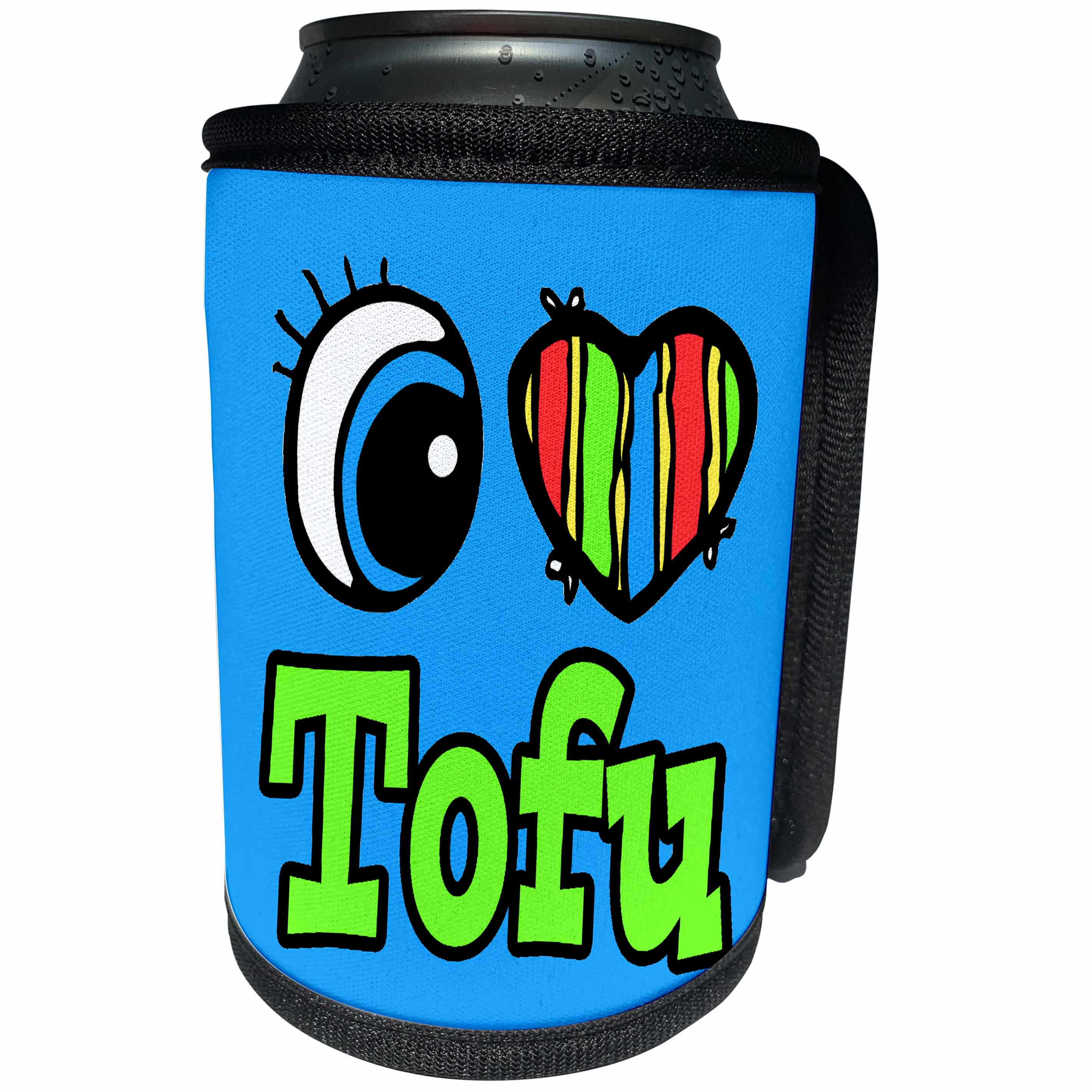 3dRose Dooni Designs Eye Heart I Love Designs - Bright Eye Heart I Love Tofu - Can Cooler Bottle Wrap (cc_106647)