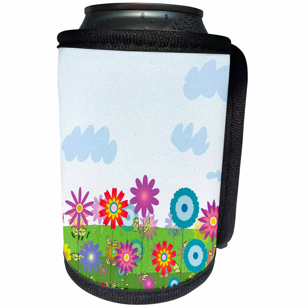 3dRose Dooni Designs Floral and Nature Designs - Funky Modern Tree Branch With Hanging Colorful Flowers - Can Cooler Bottle Wrap (cc_106869)