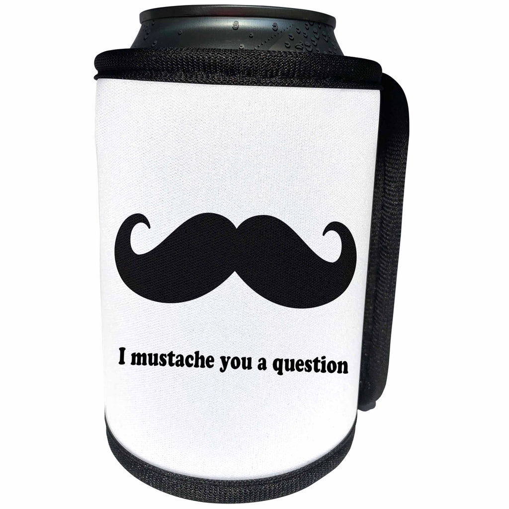 3dRose EvaDane - Funny Cartoons - I mustache you a question - Can Cooler Bottle Wrap (cc_107316)