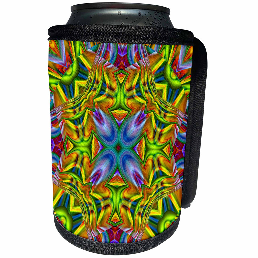 3dRose EvaDane - Patterns - Kaleidoscope, Rainbow, Prism - Can Cooler Bottle Wrap (cc_107319)