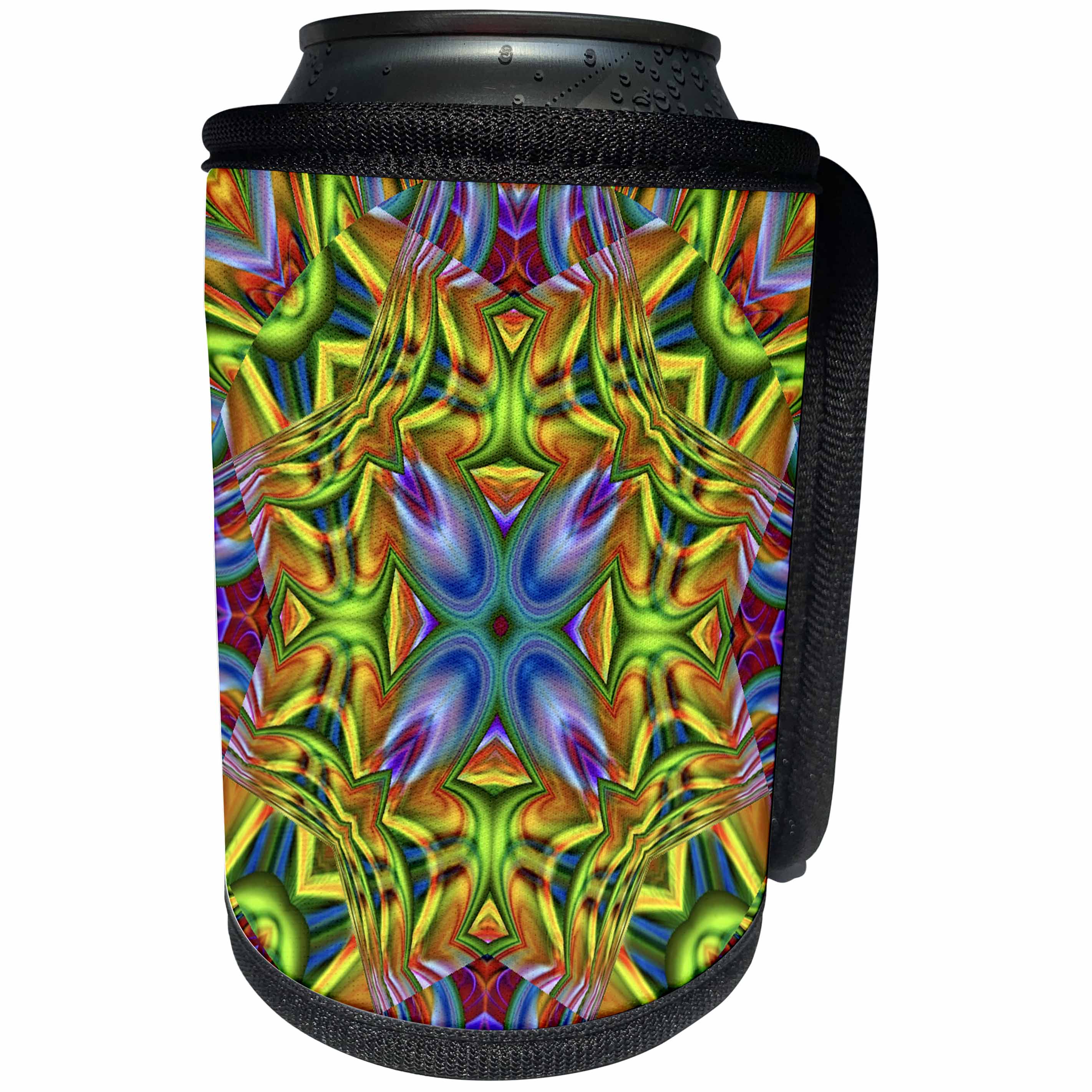3dRose EvaDane - Patterns - Kaleidoscope, Rainbow, Prism - Can Cooler Bottle Wrap (cc_107319)