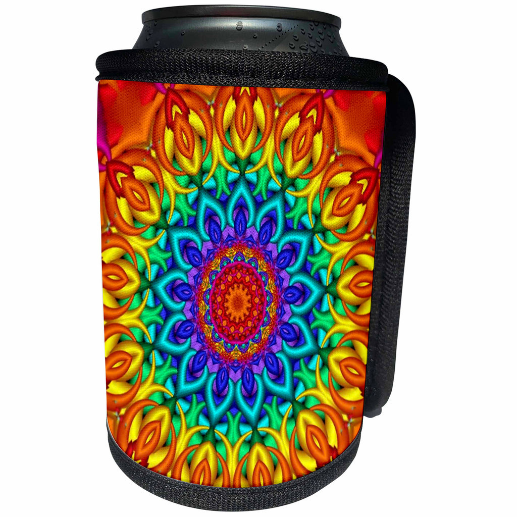 3dRose EvaDane - Patterns - Kaleidoscope, Rainbow Circle - Can Cooler Bottle Wrap (cc_107320)