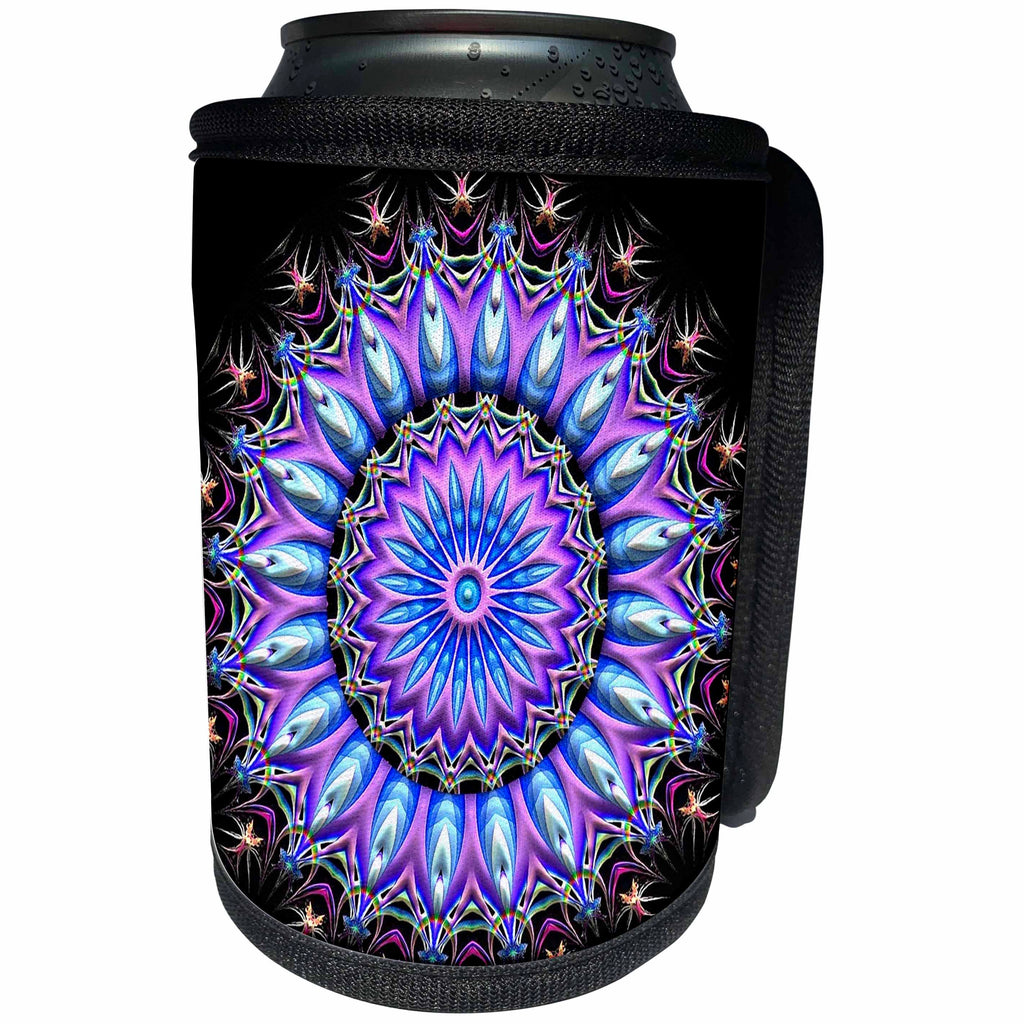 3dRose EvaDane - Patterns - Kaleidoscope Circle, Purple, Blue, Prism - Can Cooler Bottle Wrap (cc_107321)