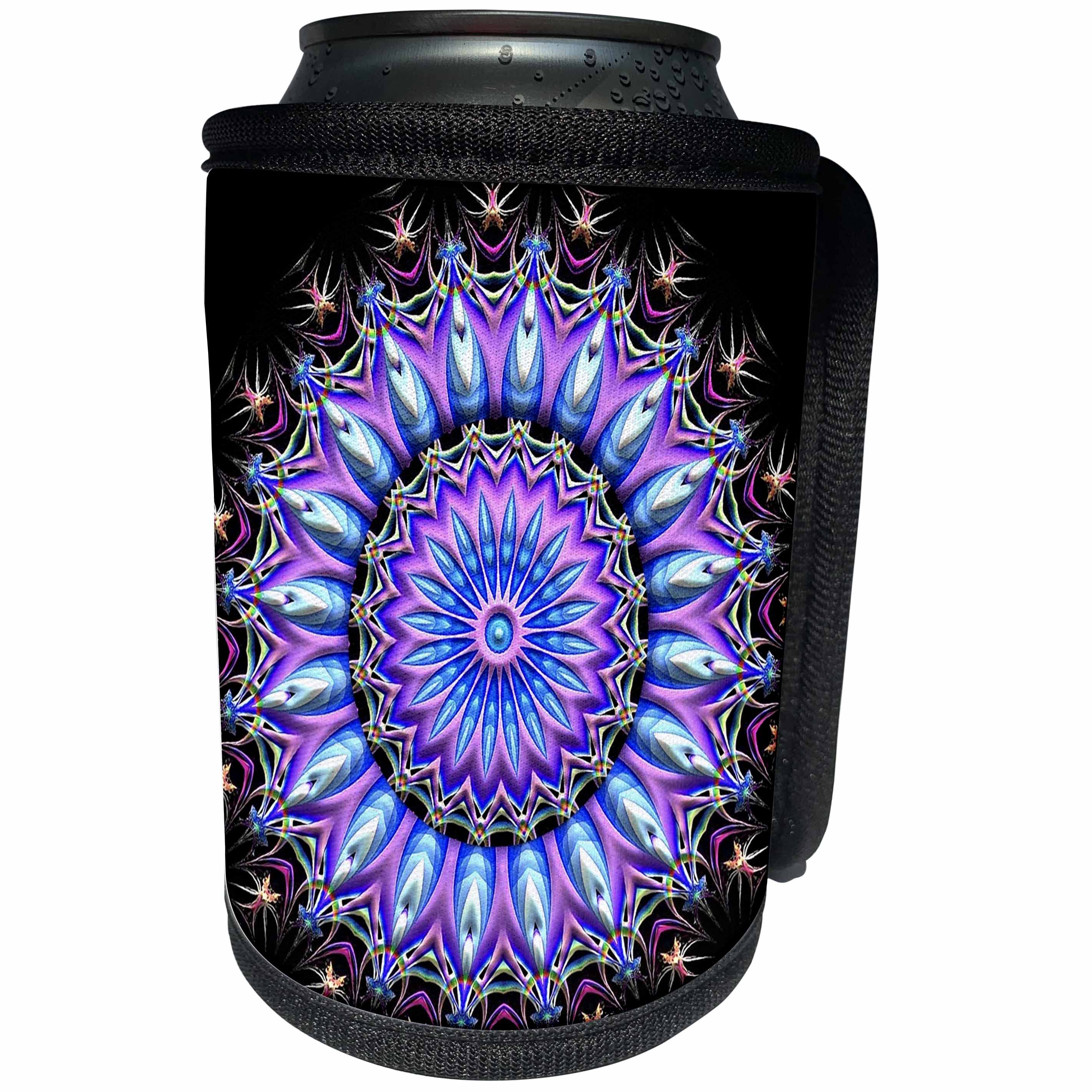 3dRose EvaDane - Patterns - Kaleidoscope Circle, Purple, Blue, Prism - Can Cooler Bottle Wrap (cc_107321)
