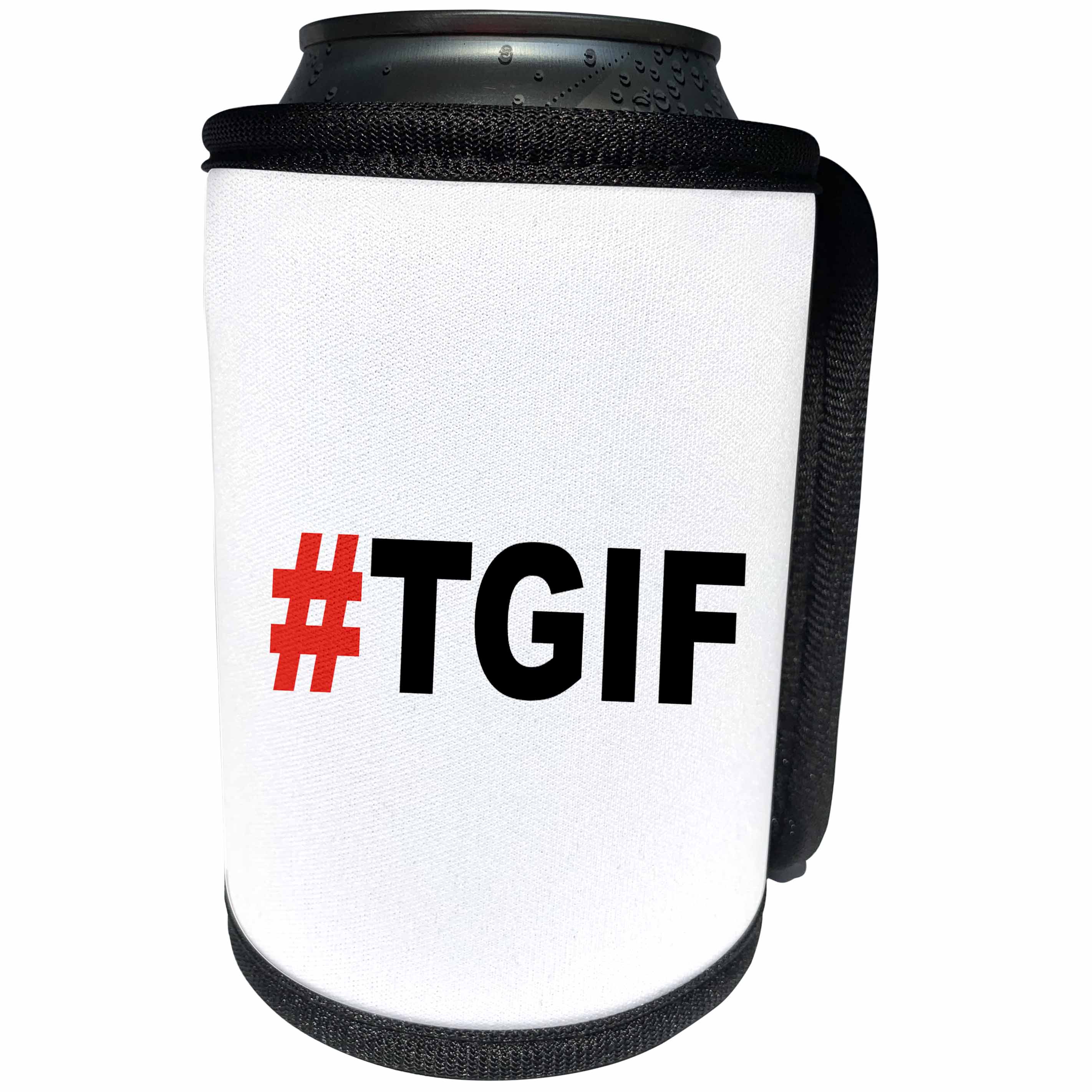 3dRose EvaDane - Funny Quotes - #TGIF, Red - Can Cooler Bottle Wrap (cc_107340)