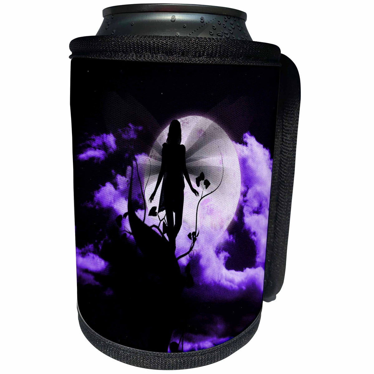 3dRose Renderly Yours Fairies - Fairy Beanstalk with Full Moon and Purple Sky with Clouds - Can Cooler Bottle Wrap (cc_111100)