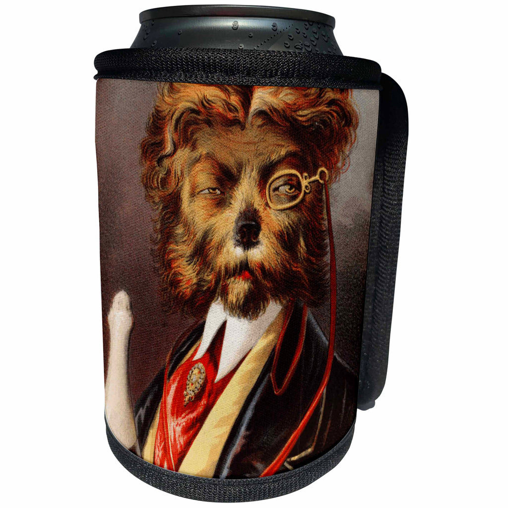 3dRose TNMGraphics Vintage Animals - Dignified Dog - Can Cooler Bottle Wrap (cc_11119)
