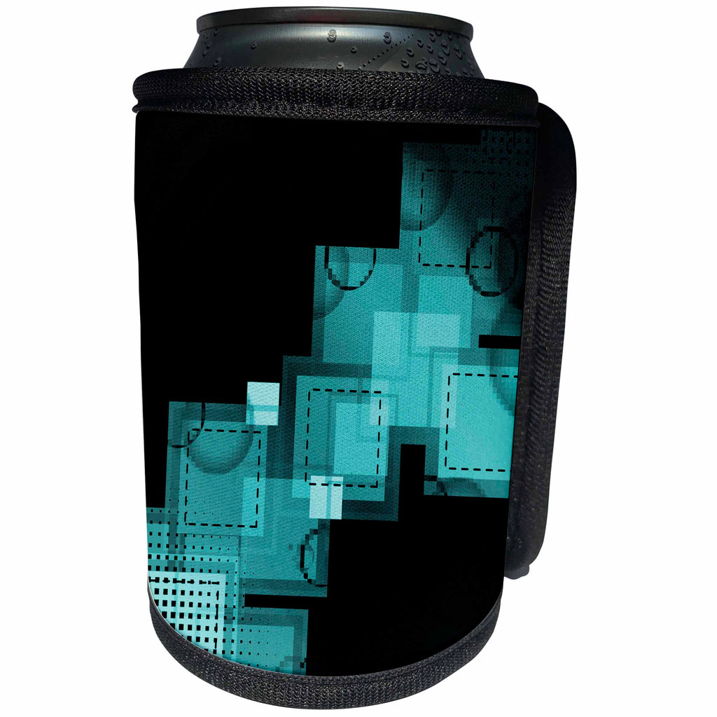 3dRose Anne Marie Baugh Abstract - Turquoise Squares Stitched and Digital Abstract Art - Can Cooler Bottle Wrap (cc_111211)