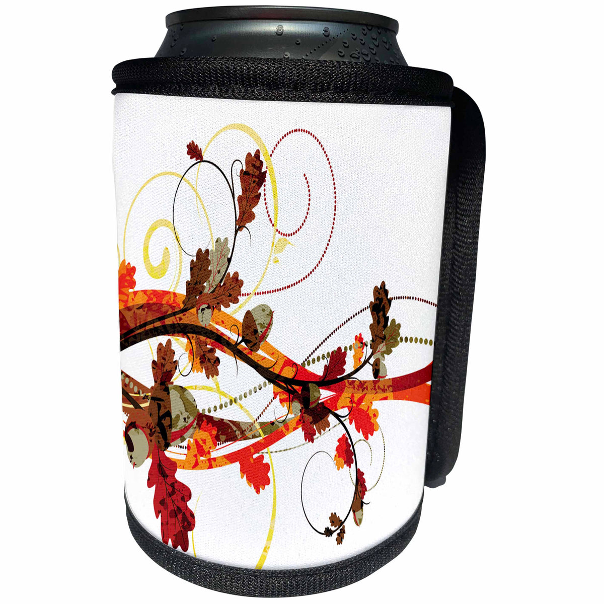 3dRose Anne Marie Baugh Leaves - Pretty Brown, Red, and Orange Leaves Flourish - Can Cooler Bottle Wrap (cc_111223)