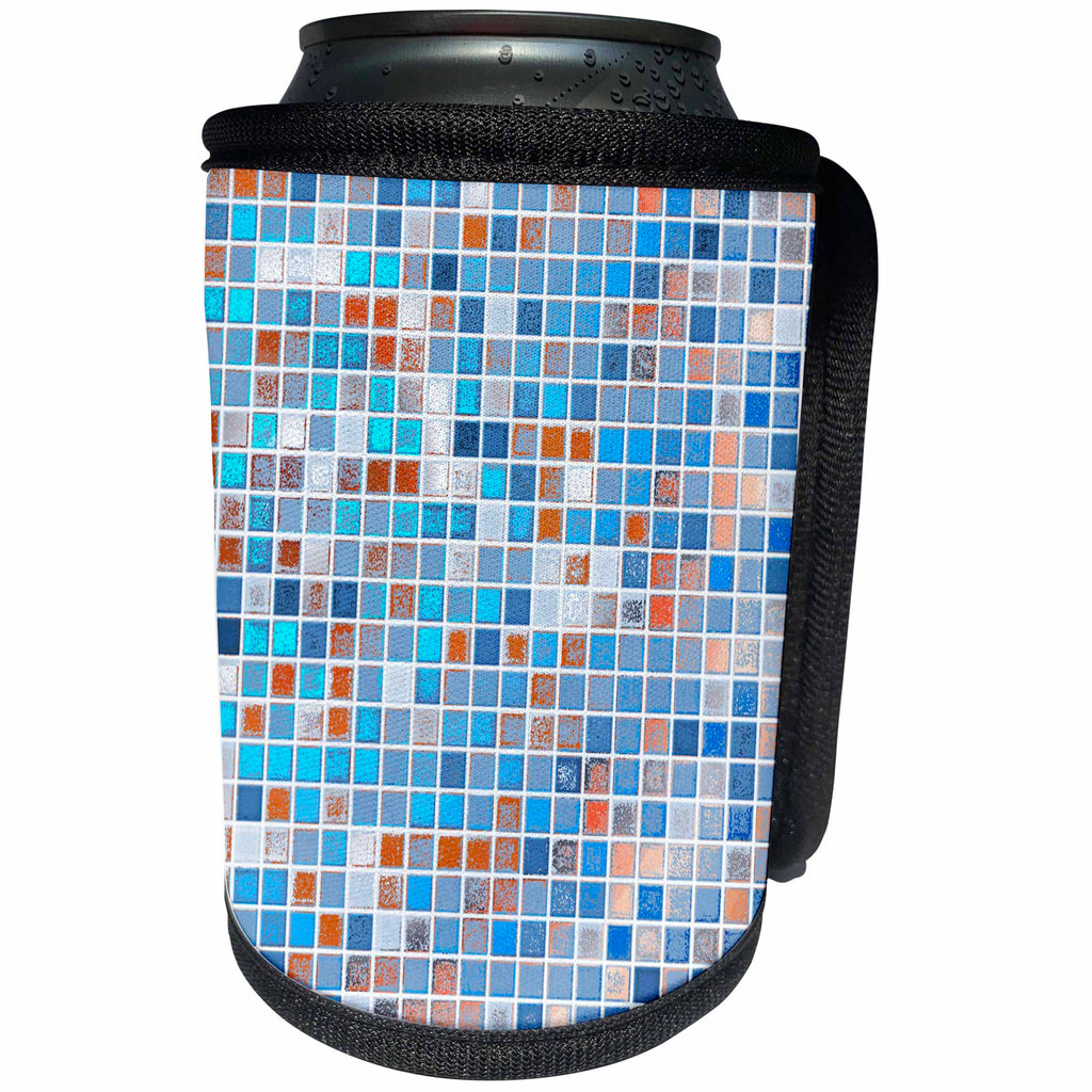 3dRose TNMGraphics Patterns - Blue Tiles - Can Cooler Bottle Wrap (cc_11127)