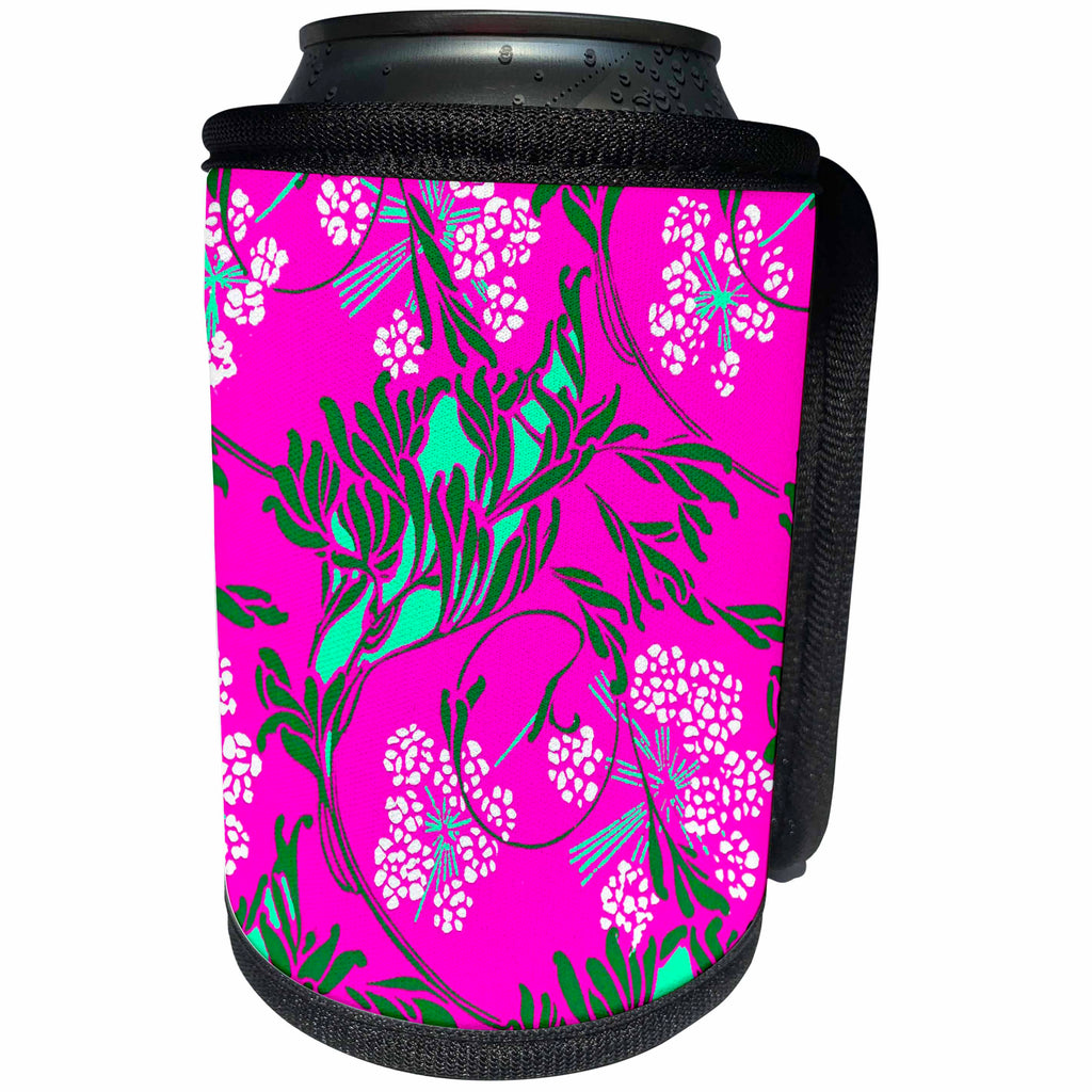 3dRose TNMGraphics Art Deco Plus - Fuschia Floral - Can Cooler Bottle Wrap (cc_11130)