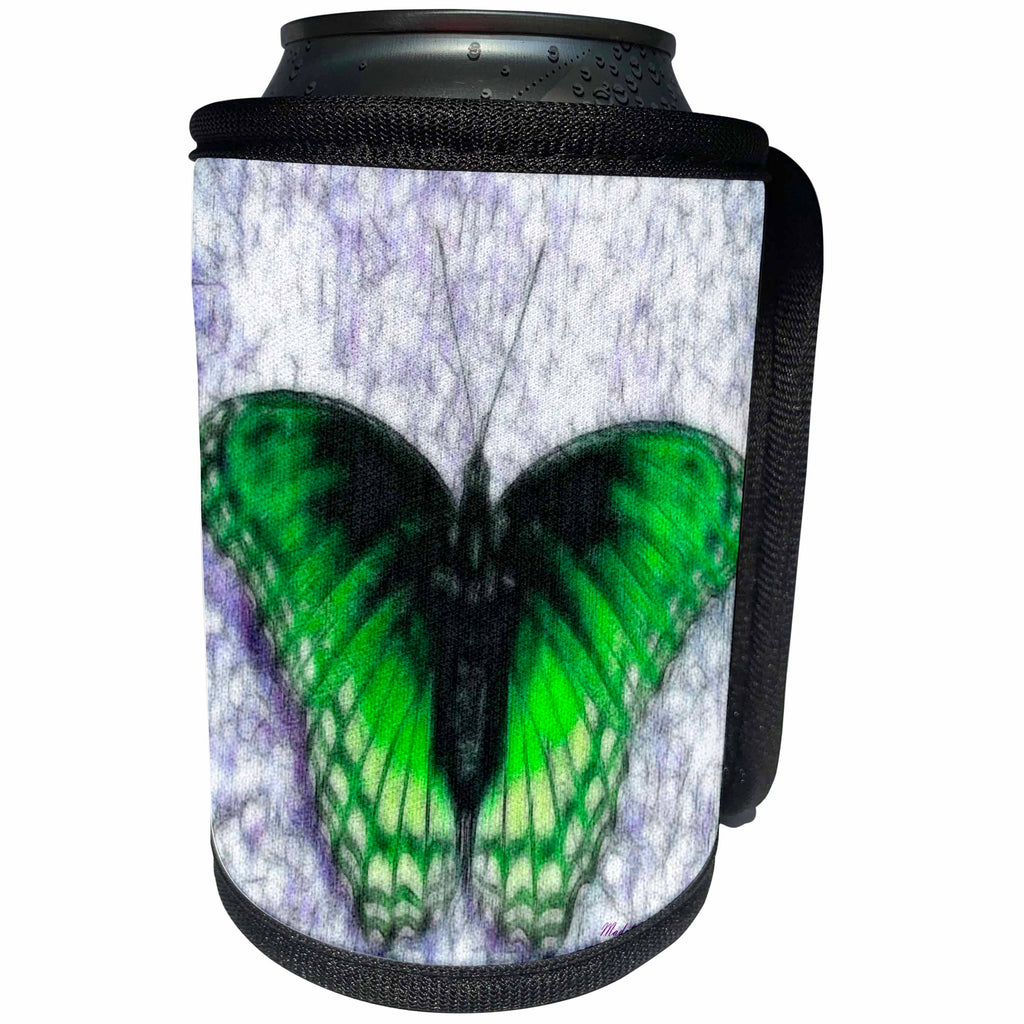 3dRose SmudgeArt Animal Designs - Butterfly lime green - Can Cooler Bottle Wrap (cc_11735)