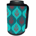 3dRose Dooni Designs Damask Patterns - Teal Aqua Red White Henna Style Modern Trendy Damask - Can Cooler Bottle Wrap (cc_117552)