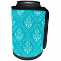 3dRose Dooni Designs Damask Patterns - Turquoise And White Henna Style Damask - Can Cooler Bottle Wrap (cc_117553)