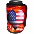 3dRose Dooni Designs Patriotic Designs - United States of America USA Flag Heart On Orange Sparkle Fractal Background Fourth Of July Design - Can Cooler Bottle Wrap (cc_117555)