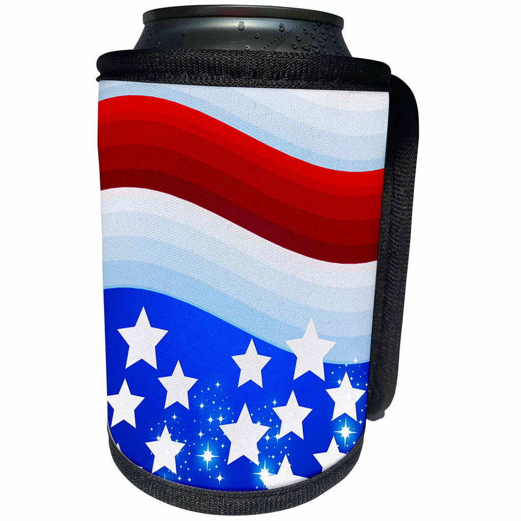 3dRose Dooni Designs Patriotic Designs - USA Patriotic Red White Blue Flag Stars And Stripes 4th Of July Sparkle Design - Can Cooler Bottle Wrap (cc_117557)