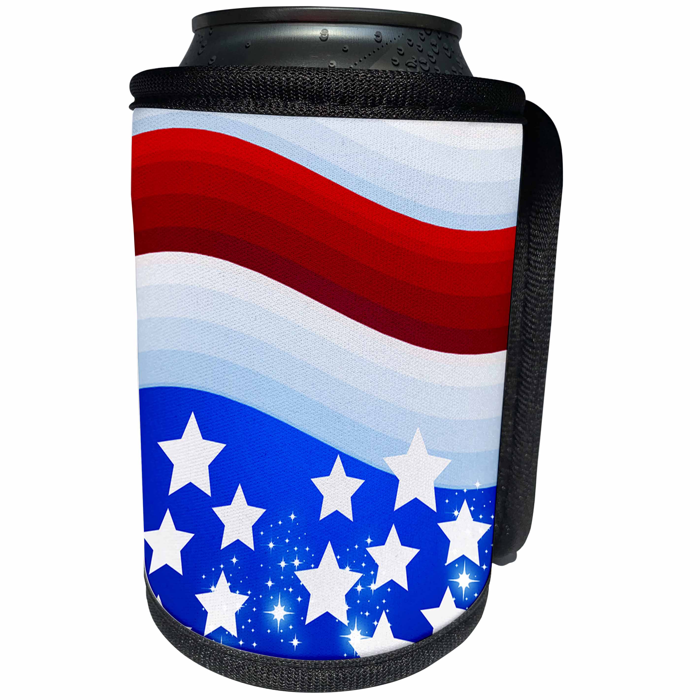 3dRose Dooni Designs Patriotic Designs - USA Patriotic Red White Blue Flag Stars And Stripes 4th Of July Sparkle Design - Can Cooler Bottle Wrap (cc_117557)