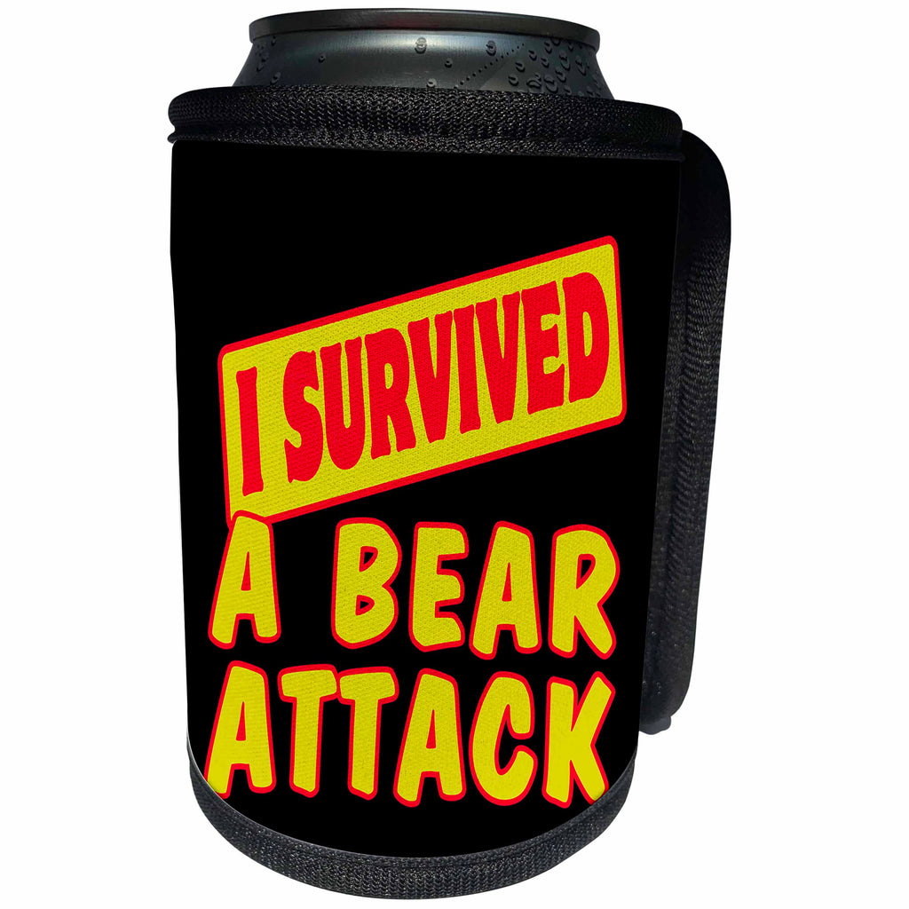 3dRose Dooni Designs Survive Sayings - I Survived A Bear Attack Survial Pride And Humor Design - Can Cooler Bottle Wrap (cc_117569)