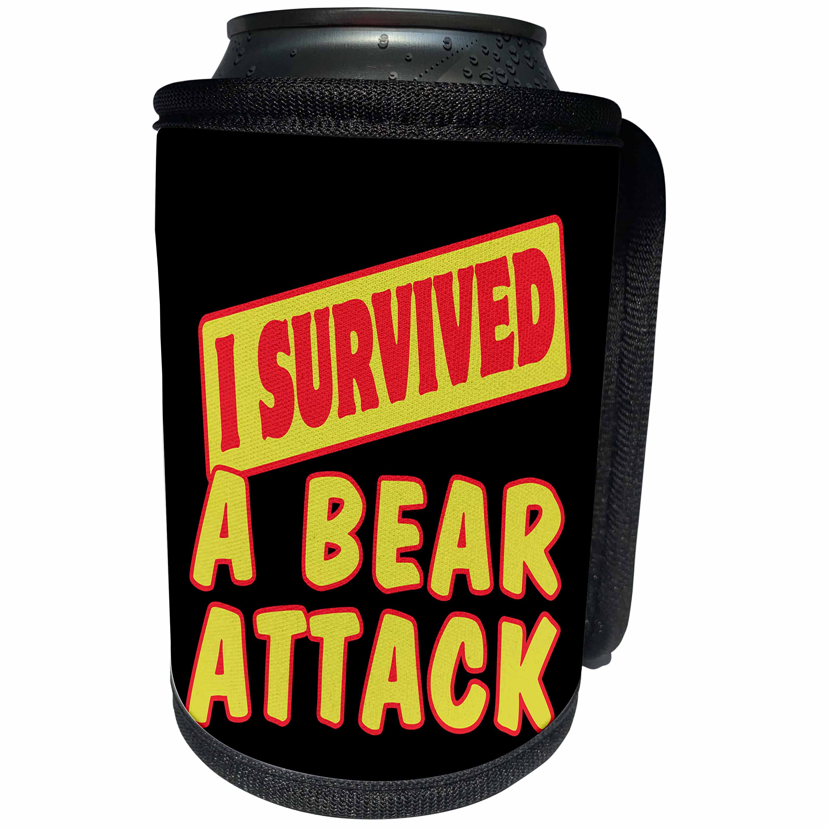 3dRose Dooni Designs Survive Sayings - I Survived A Bear Attack Survial Pride And Humor Design - Can Cooler Bottle Wrap (cc_117569)