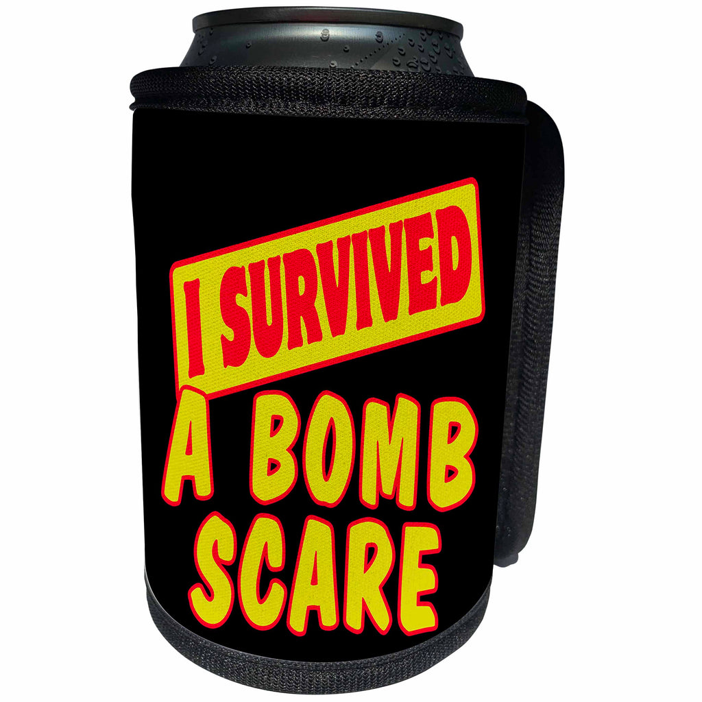 3dRose Dooni Designs Survive Sayings - I Survived A Bomb Scare Survial Pride And Humor Design - Can Cooler Bottle Wrap (cc_117577)