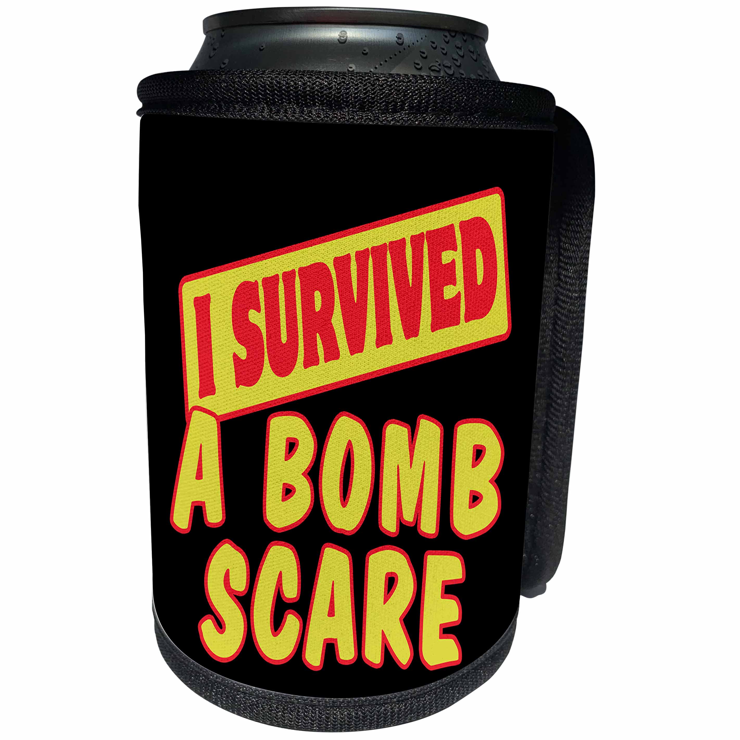 3dRose Dooni Designs Survive Sayings - I Survived A Bomb Scare Survial Pride And Humor Design - Can Cooler Bottle Wrap (cc_117577)