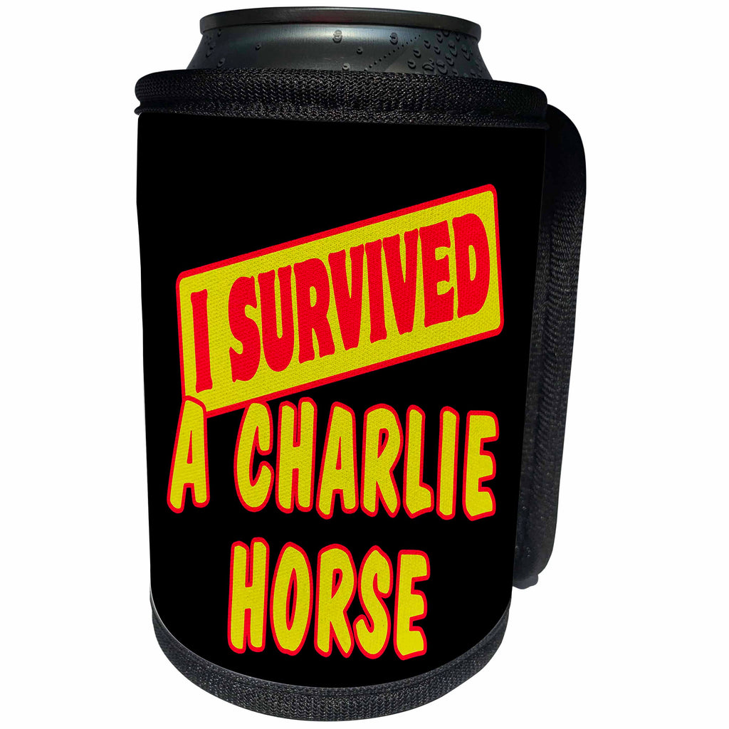 3dRose Dooni Designs Survive Sayings - I Survived A Charlie Horse Survial Pride And Humor Design - Can Cooler Bottle Wrap (cc_117585)