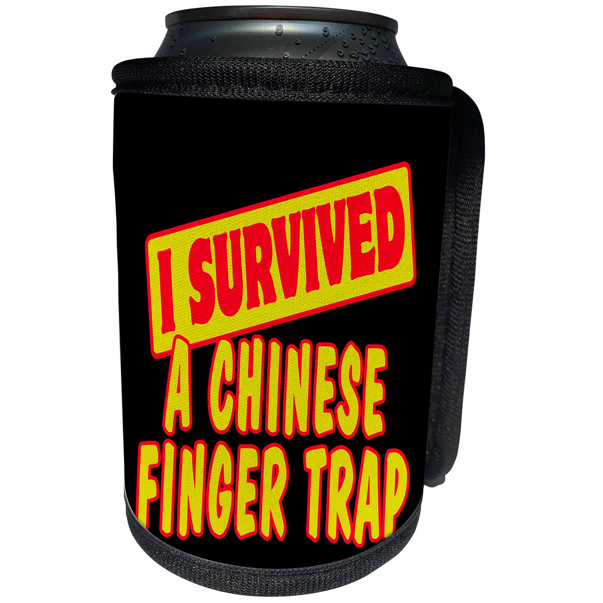 3dRose Dooni Designs Survive Sayings - I Survived A Chinese Finger Trap Survial Pride And Humor Design - Can Cooler Bottle Wrap (cc_117588)